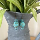 Pair of Earrings Blue Glass Beads Black Hooks 