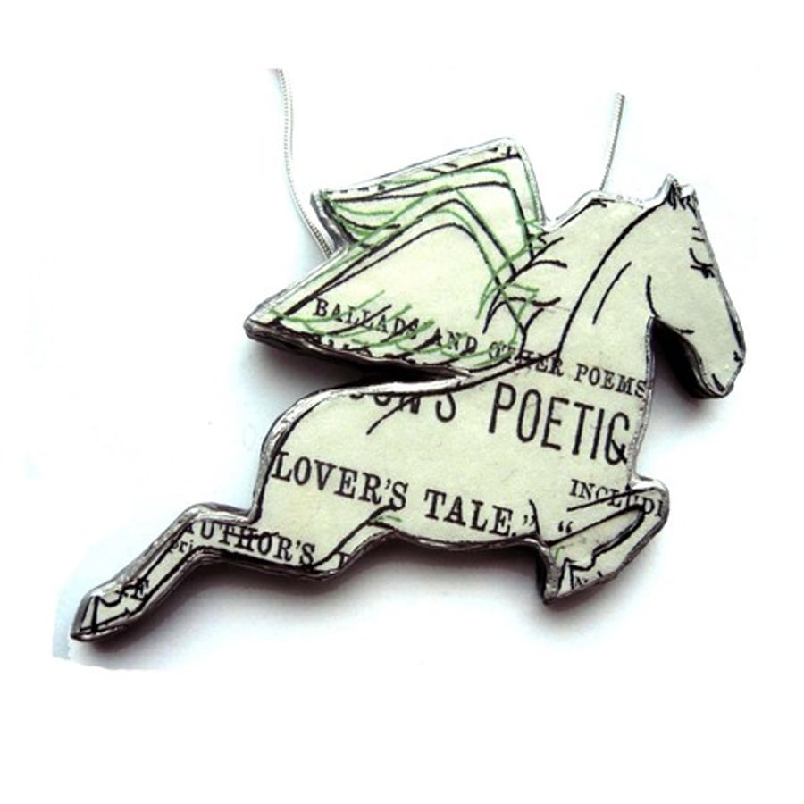 White Pegasus flying horse kitsch necklace by EllyMental