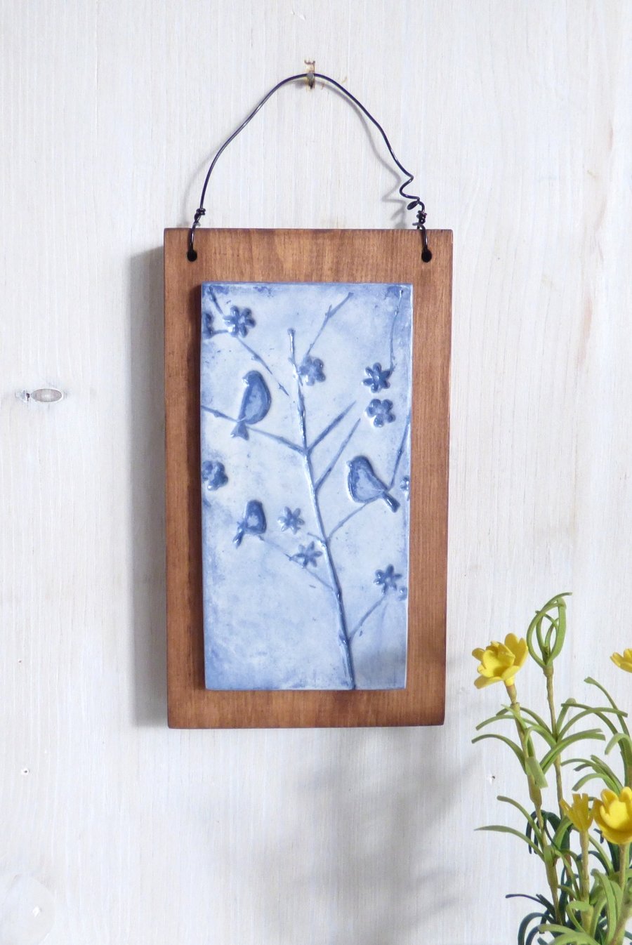 Blue Birds, Textured Clay, Wall Hanging