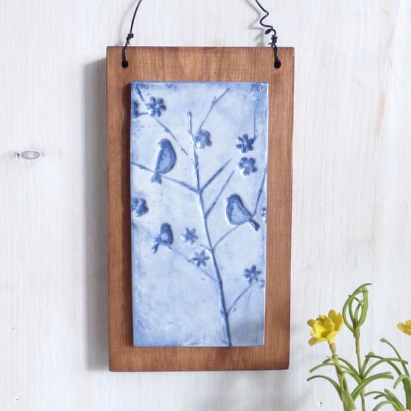 Blue Birds, Textured Clay, Wall Hanging