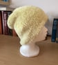 WOMENS HAND KNITTED HAT IN A SOFT YELLOW YARN APPROX 10" or 26cm LONG