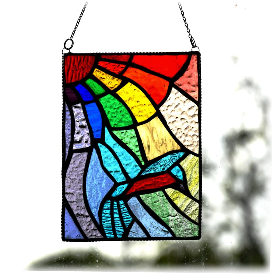 Kingfisher Rainbow Panel Stained Glass Suncatcher 022