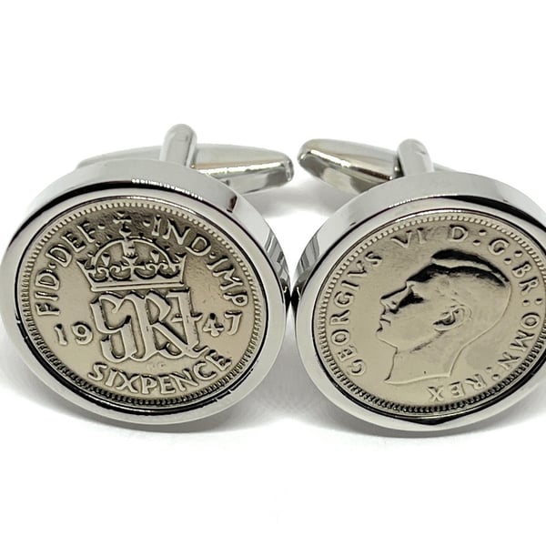 1947 Sixpence Cufflinks 78th birthday. Original sixpence coins Great gift
