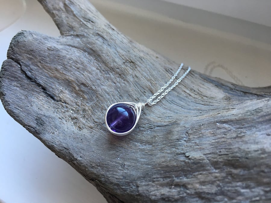Amethyst Drop Necklace, Sterling Silver 