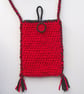 Crossbody Boho Festival Bag, Purse, Red & Black, Handspun Crocheted, Merino  - Image 5