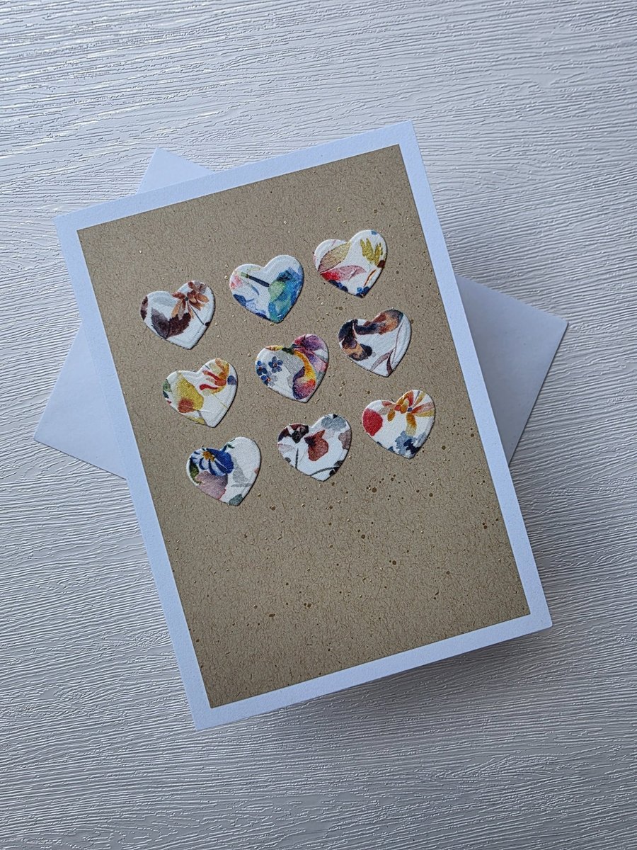 Liberty Print Fabric Hearts Card (small hearts)