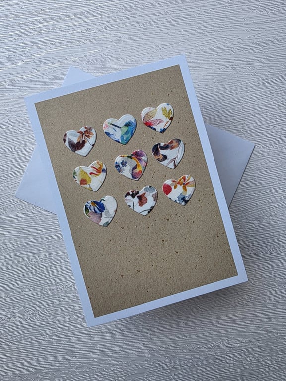 Liberty Print Fabric Hearts Card (small hearts)