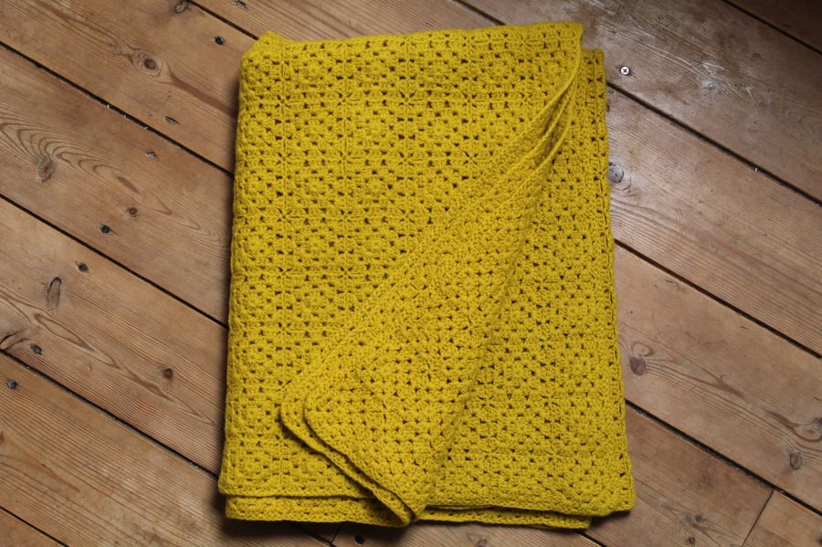Golden Yellow Crocheted Blanket 
