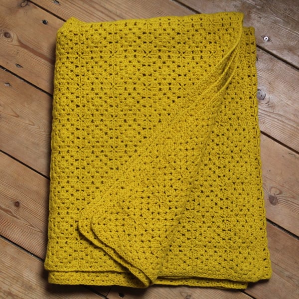 Golden Yellow Crocheted Blanket 