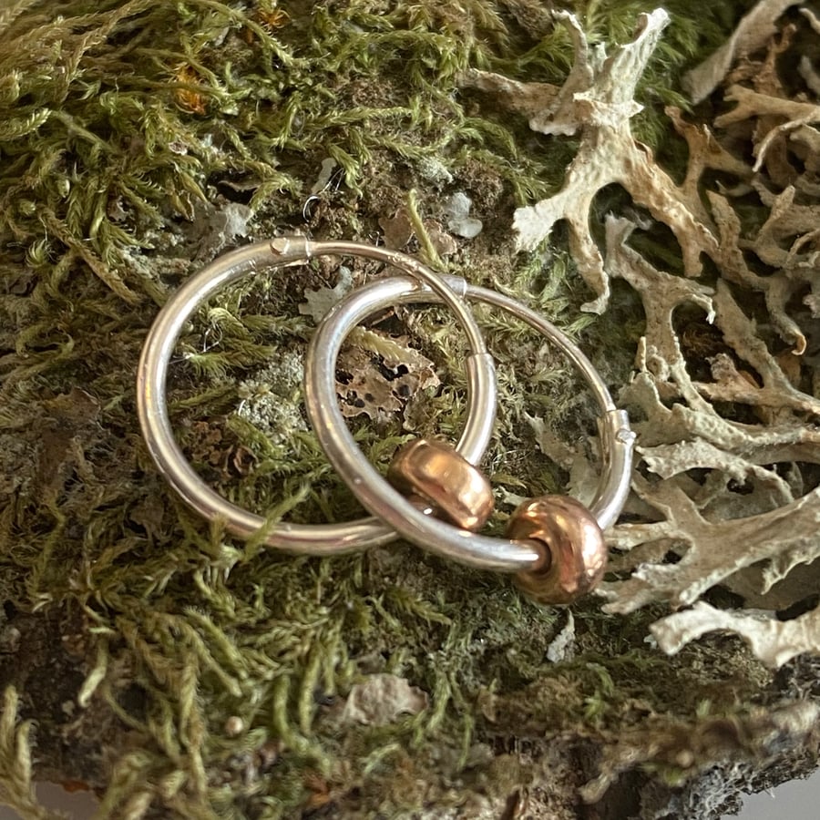 Silver and Rose Gold Detail Hoop Heart Earrings Rose Gold plated Silver