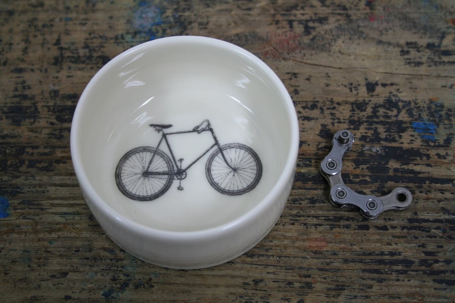 Small porcelain dish with bicycle image