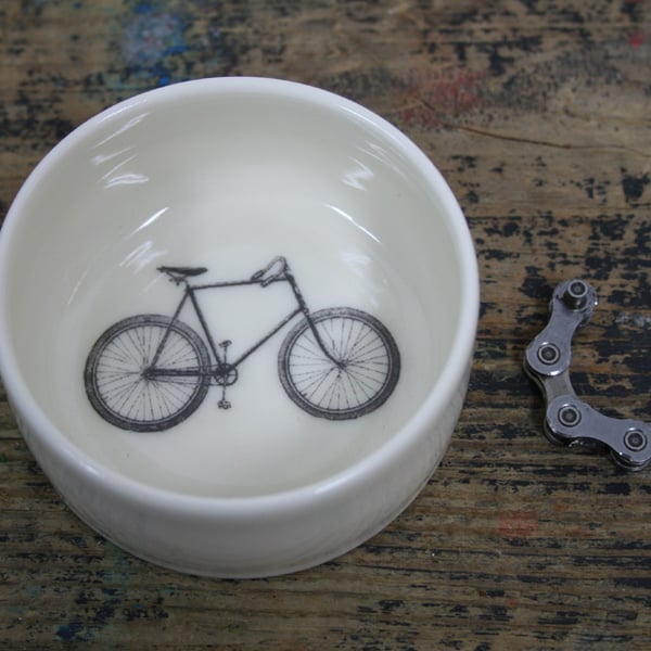 Small porcelain dish with bicycle image