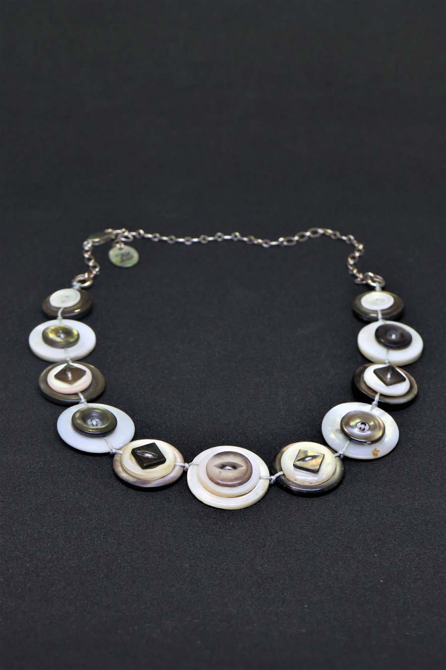 Antique Mother of Pearl MOP Button Sterling necklace