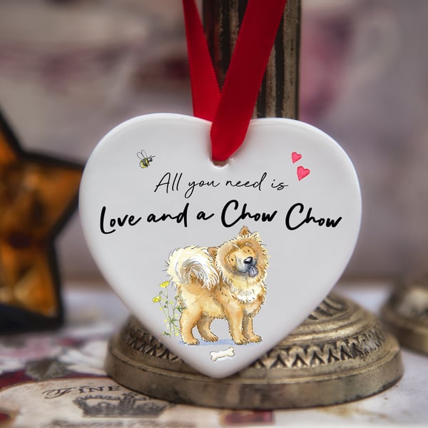 Love and a Chow Chow Ceramic Heart