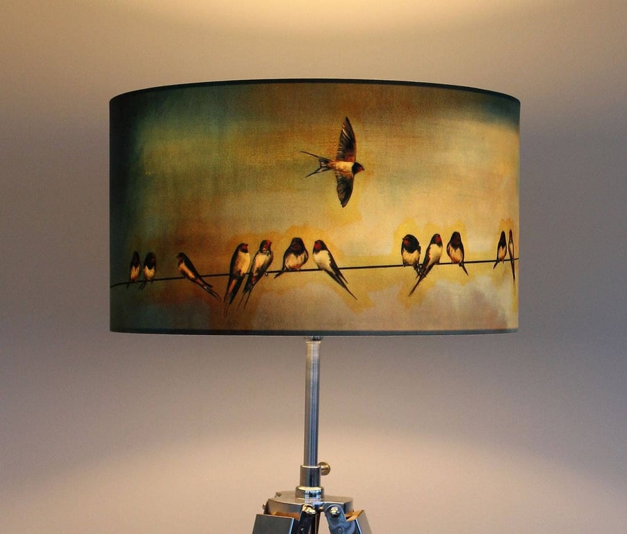 Swallows Drum Lampshade by Lily Greenwood - Large - 45cm