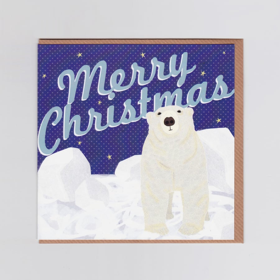 Merry Christmas Card with Polar Bear Illustration