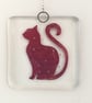Fused Glass Copper Sleek Cat Hanging - Handmade Glass Suncatcher - Image 5