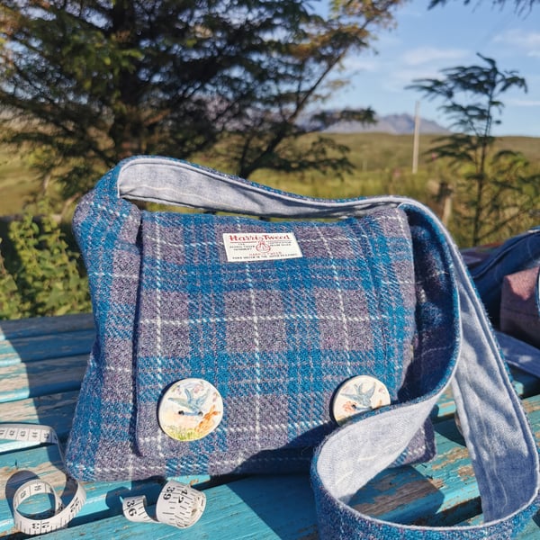 Harris Tweed crossbody bag with handmade buttons 