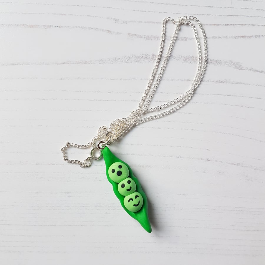 Peas in a pod necklace - handmade, unique, gift, cute