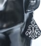 Teardrop Beaded Earrings in Black with Silver Geometric Pattern - Image 2