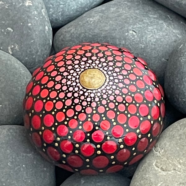 Red Mandala Painted Rock Art Stone Acrylic Art Painting Hand Painted Unique