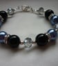 DEEP SLATE BLUE, BLACK AND RHINESTONE BRACELET.  614 - Image 1
