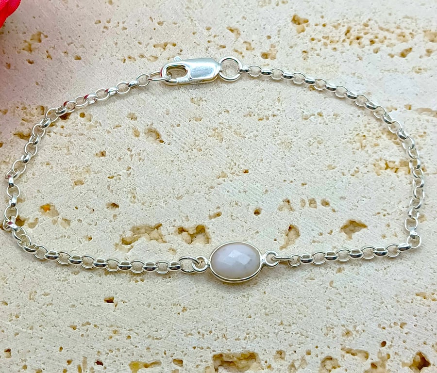 Double Sided Pink Opal Sterling Silver Gemstone Bracelet, Opal Stacking Bracelet