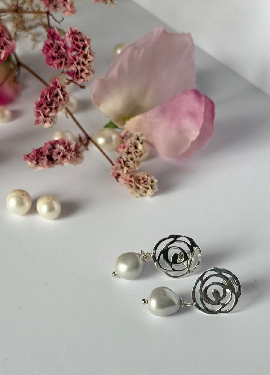 Baroque Freshwater Cultured Pearls on a Rose Bail Stud