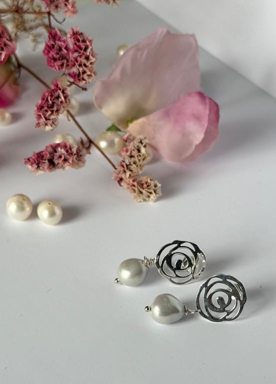 Baroque Freshwater Cultured Pearls on a Rose Bail Stud