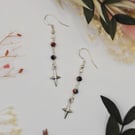 Sterling Silver Star Dangle Earrings with Faceted Black Rainbow Beads, Gothic