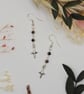 Sterling Silver Star Dangle Earrings with Faceted Black Rainbow Beads, Gothic