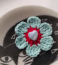 Crochet Flower Brooch - Blueish Heart - Image 1