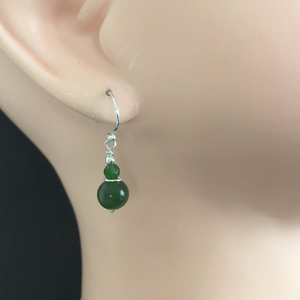 Green Jade Sterling Silver Earrings, Jade Dangle Earrings