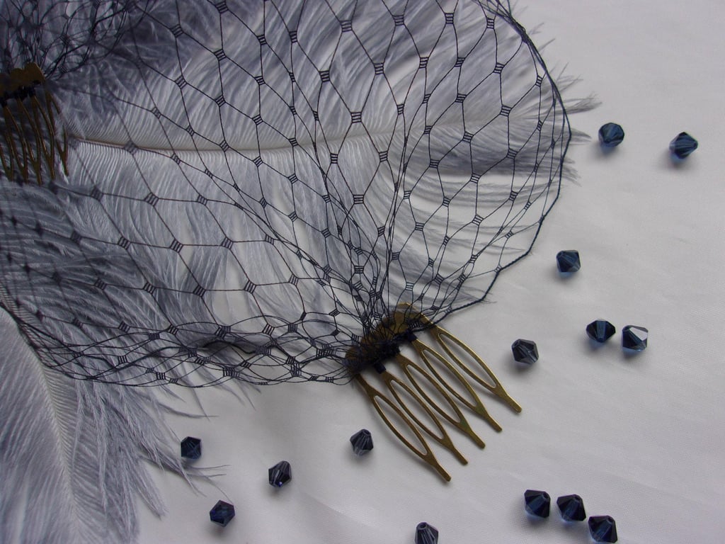 Navy Midnight Blue Classic Birdcage Bandeau Wedding Bridal Veil