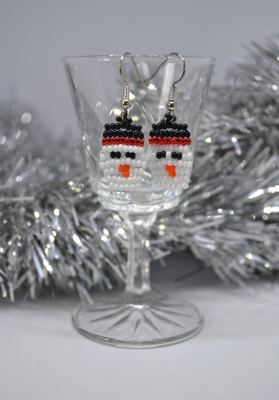 Beadwork Snowmen Earrings