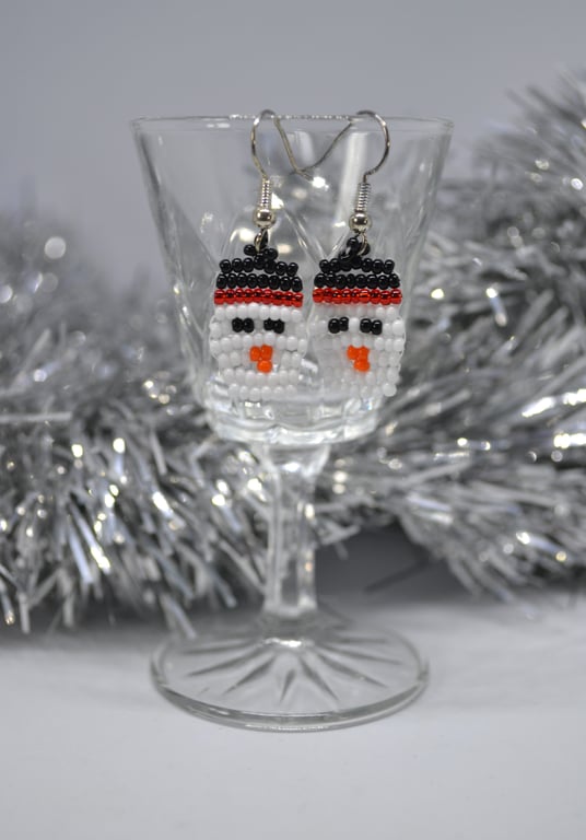 Beadwork Snowmen Earrings