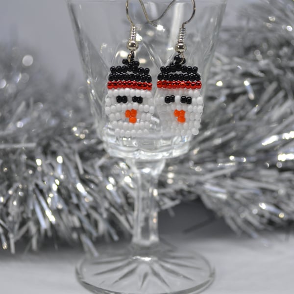 Beadwork Snowmen Earrings