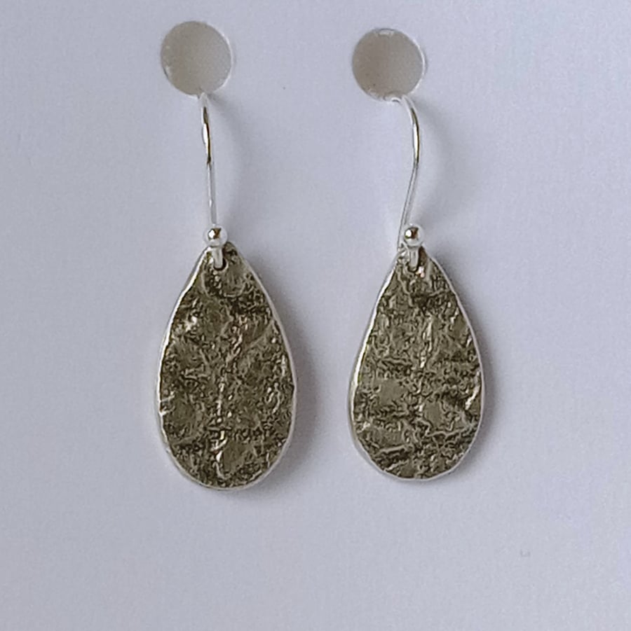 Textured Sterling silver Raindrop Earrings
