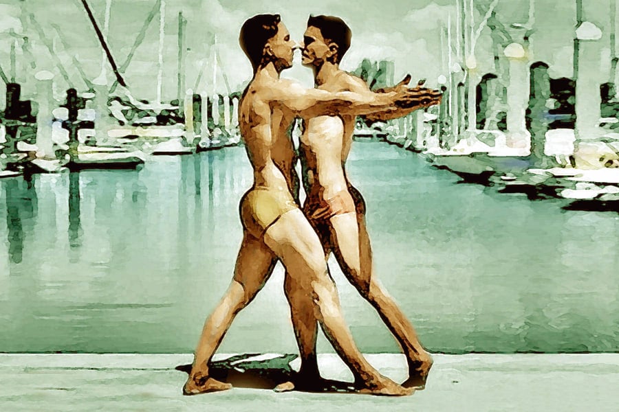 Men dancing the Tango watercoloured photo 6 x 4" digital download .jpg