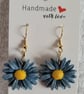 Handmade Polymer Clay Blue Flower Earrings.  316 Surgical Stainless Steel