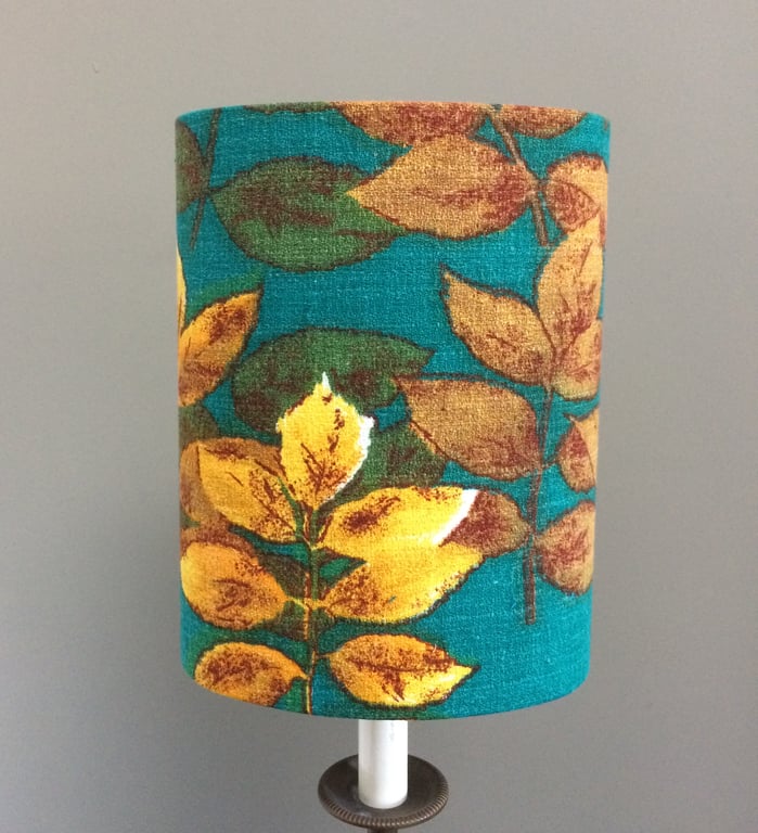 Jade Green Autumn Leaf 50s 60s Mid Century Barkcloth Vintage  Fabric Lampshade