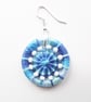Earrings, Drop or Dangle, Beaded Dorset Buttons, Variegated Blue Thread - Image 4