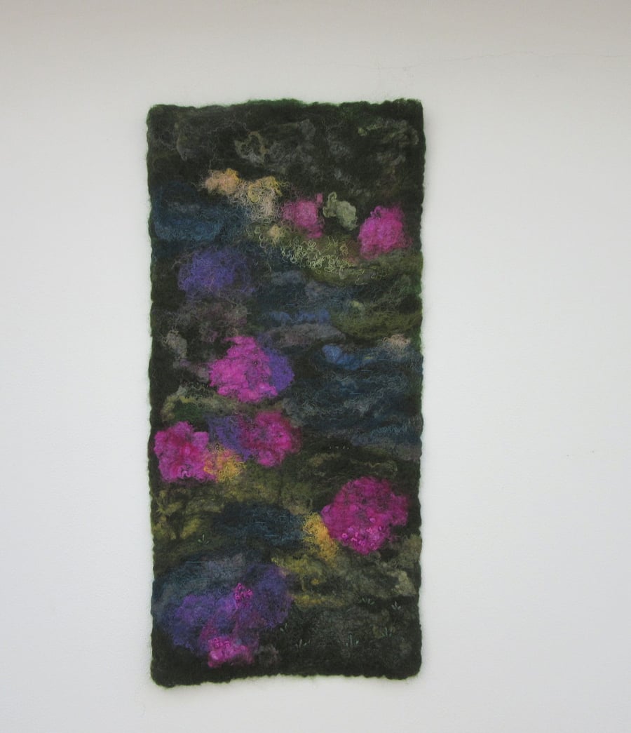 Landscape Felt Picture.  Azalea and Rhododendron hand felted textile wall art