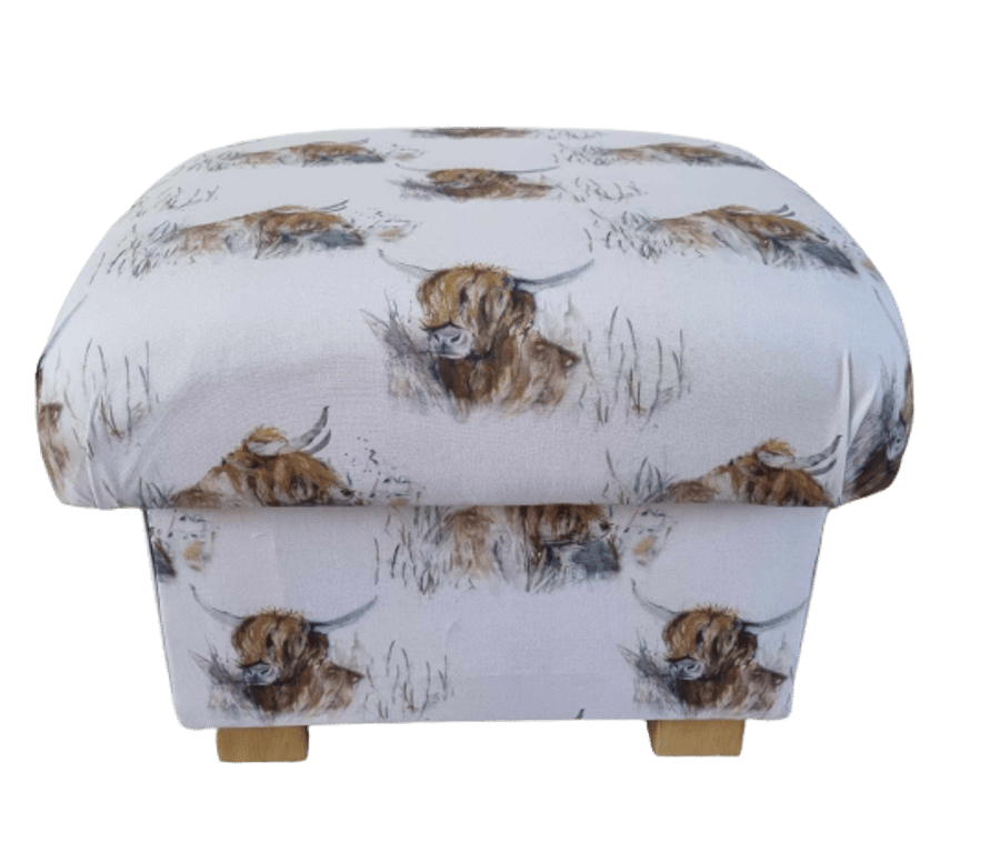 Storage Footstool Voyage Maison Highland Coo Cow Fabric Pouffe Ottoman Cattle