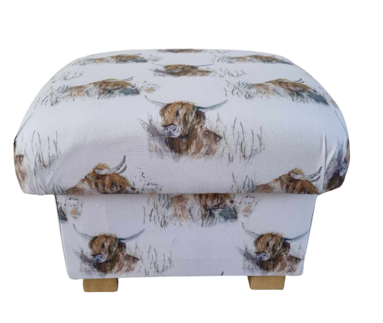 Storage Footstool Voyage Maison Highland Coo Cow Fabric Pouffe Ottoman Cattle
