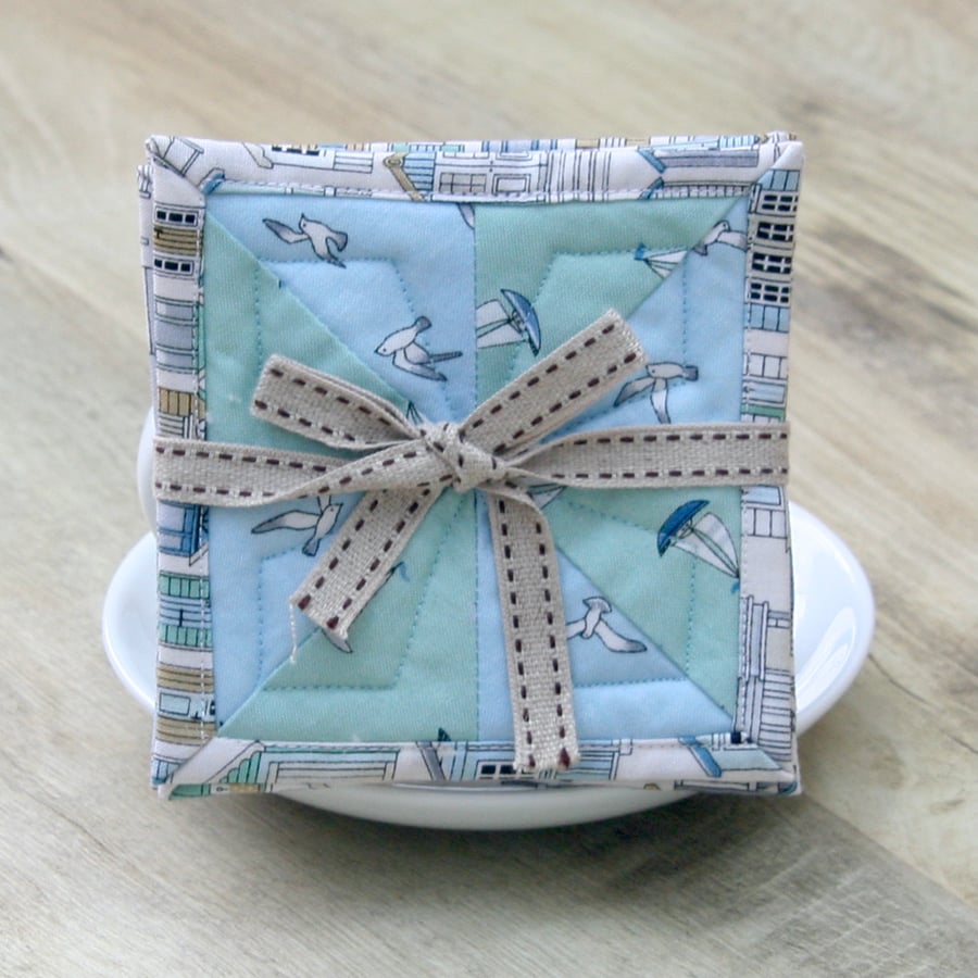 Set of Four Seaside theme quilted coasters