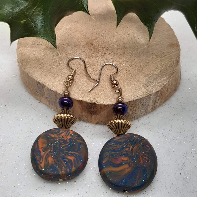 Multi coloured jewellery - disc shaped dangly earrings