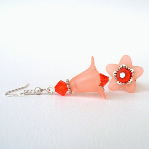 Orange & peach flower earrings