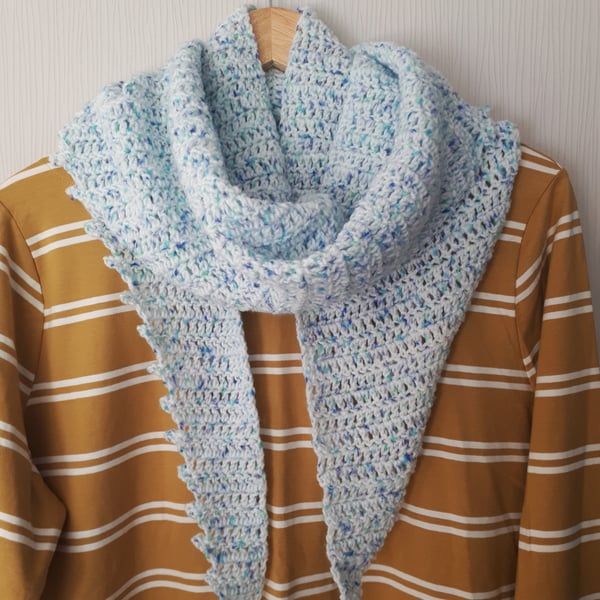 Crochet Scarf Wrap Blue Speckle