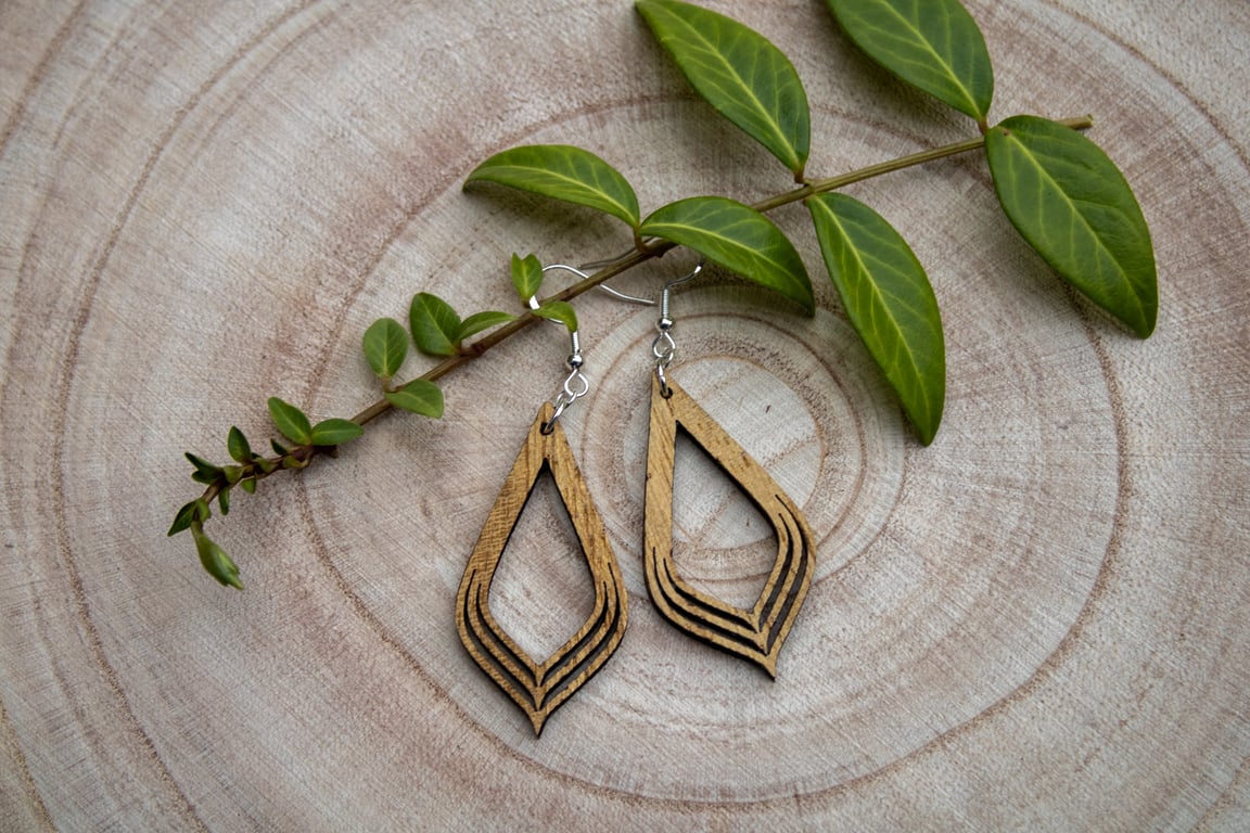 Exotic Wood Geometric Earrings - Handcrafted Sterling Silver
